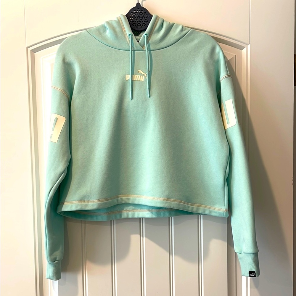 Puma‎ Mint Green Cropped Long Sleeve Hoodie S
